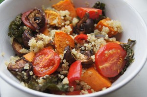 Quinoa Salad with Oven-Roasted Sweet Potato and Vegetables