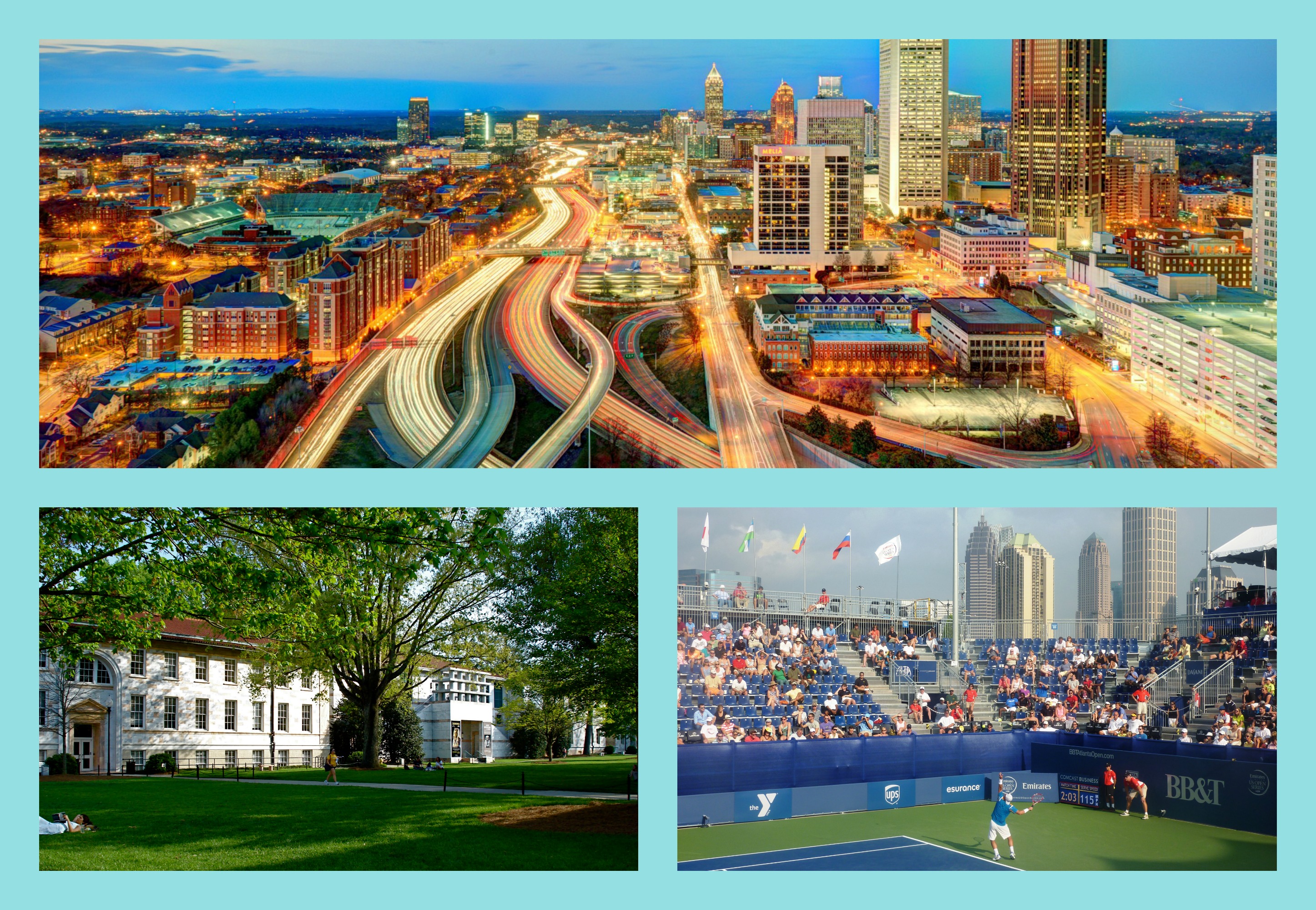 Clockwise from top: Atlanta, BB&T Atlanta Open, Emory University campus