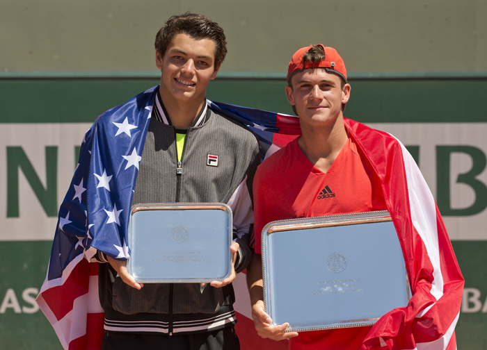 Tommy Paul and Taylor Fritz after their Junior French Open championship match.